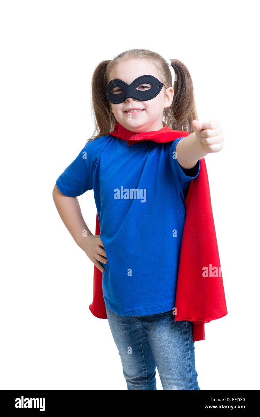Bambino usurata ragazza costume da supereroe Foto Stock
