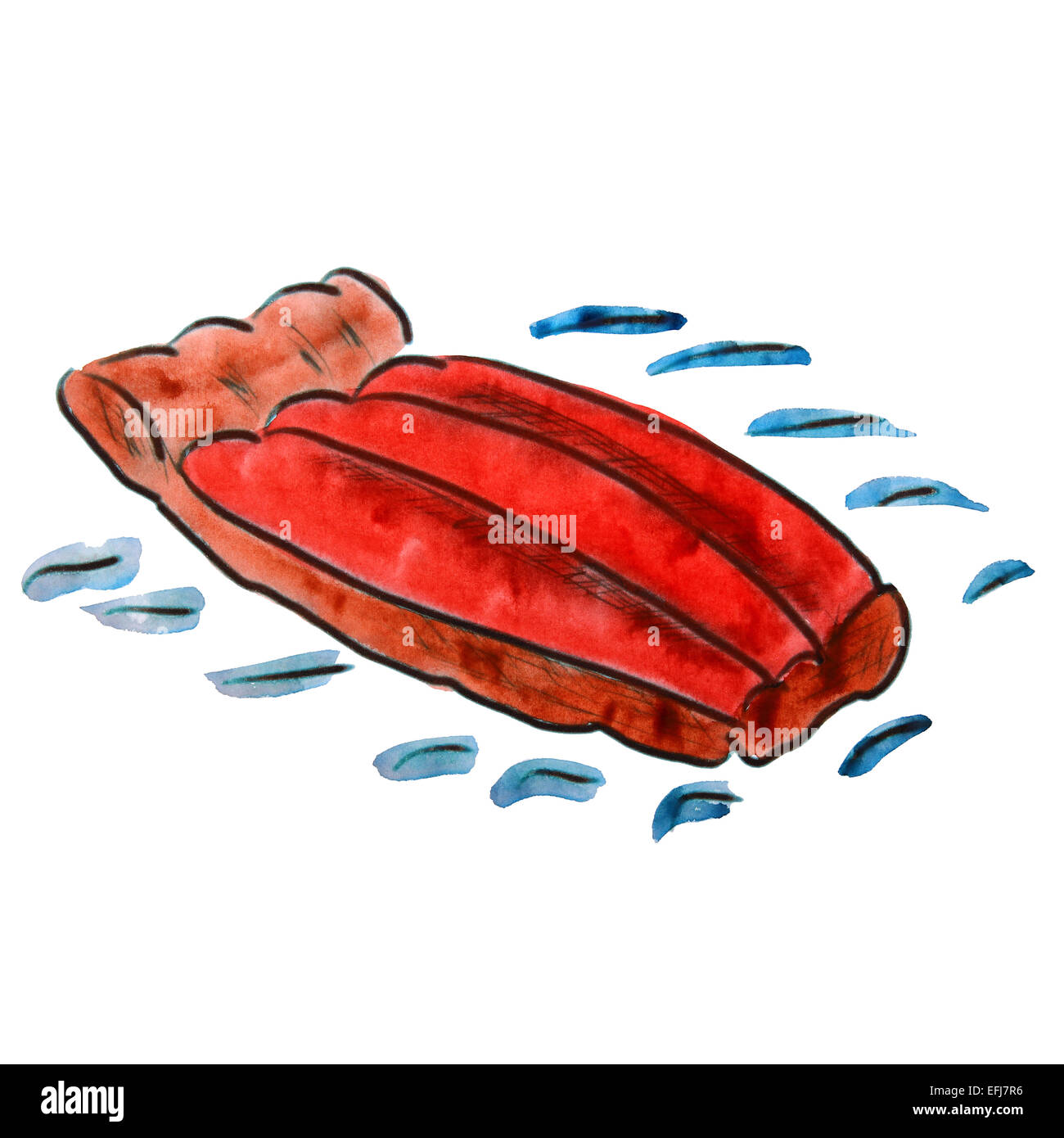 Materasso ad acqua red disegno ad acquerello isolato sfondo bianco Foto Stock