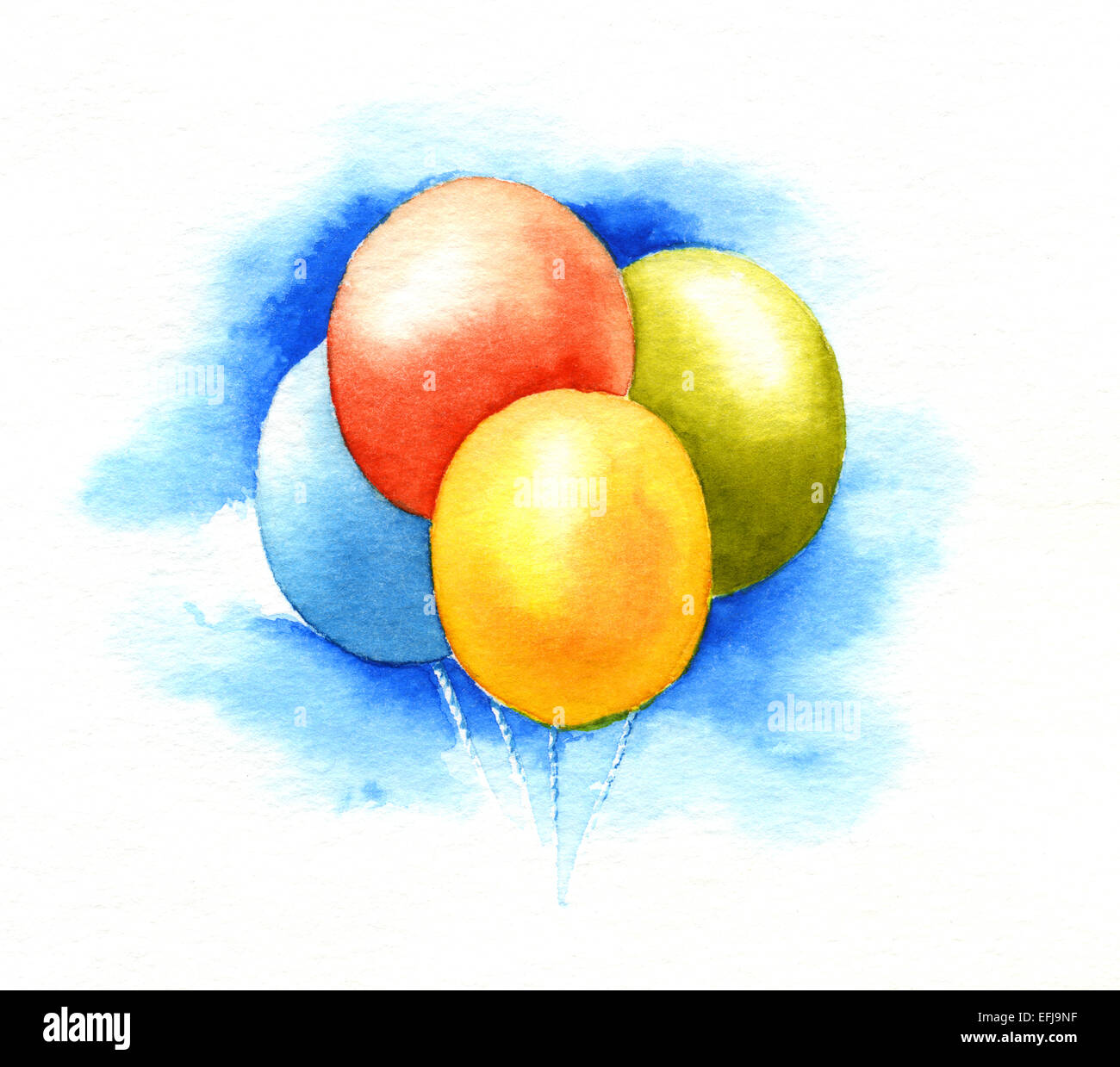 Palloncini nel cielo blu. Illustrazione ad acquerello Foto Stock