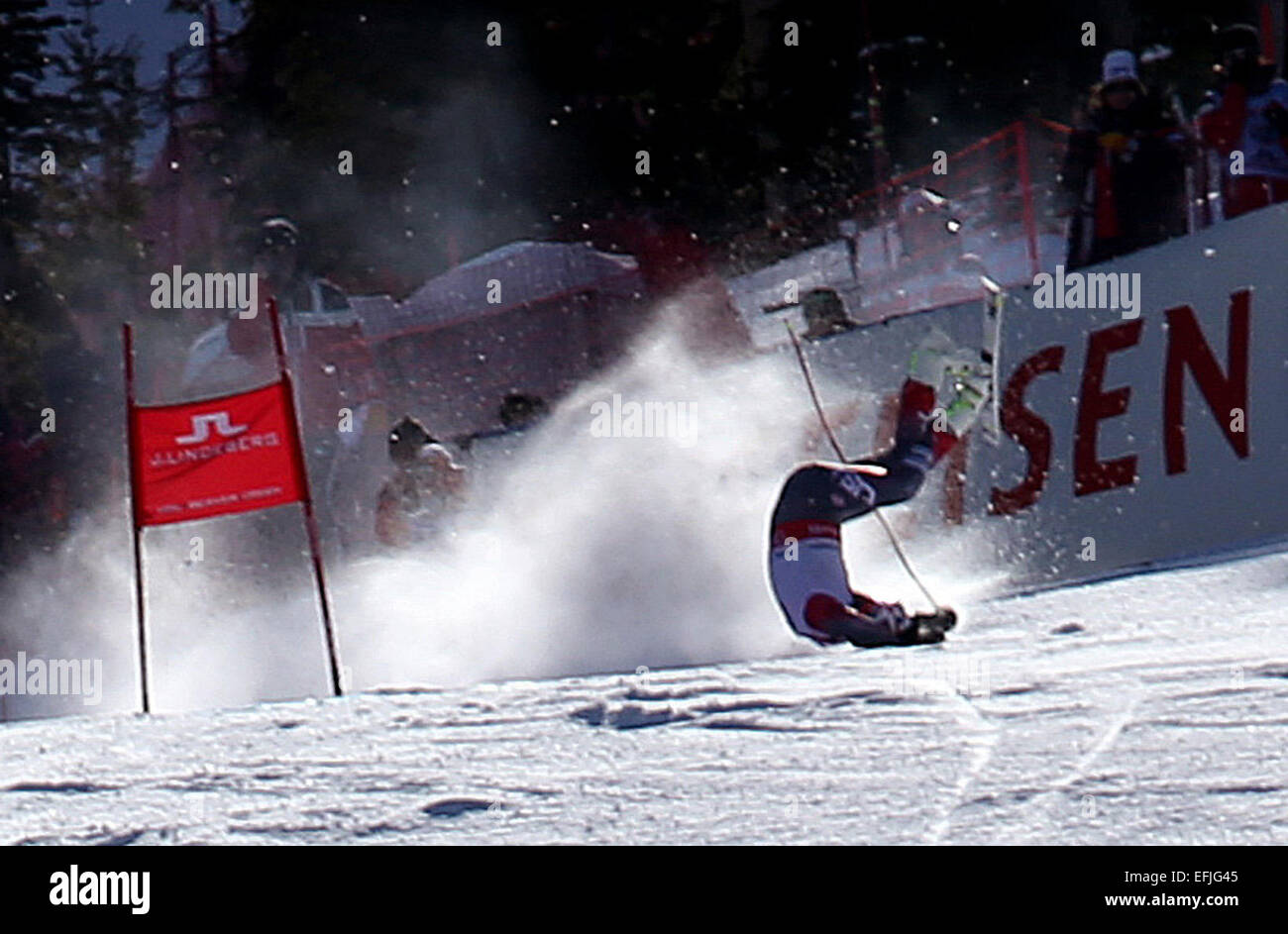 Beaver Creek, Colorado, Stati Uniti d'America. 5 febbraio, 2015. Bode Miller di Stati Uniti d'America si blocca durante gli uomini della Super-G presso lo sci alpino Campionati del Mondo di Vail - Beaver Creek, Colorado, Stati Uniti d'America, 05 febbraio 2015. Credito: dpa picture alliance/Alamy Live News Foto Stock