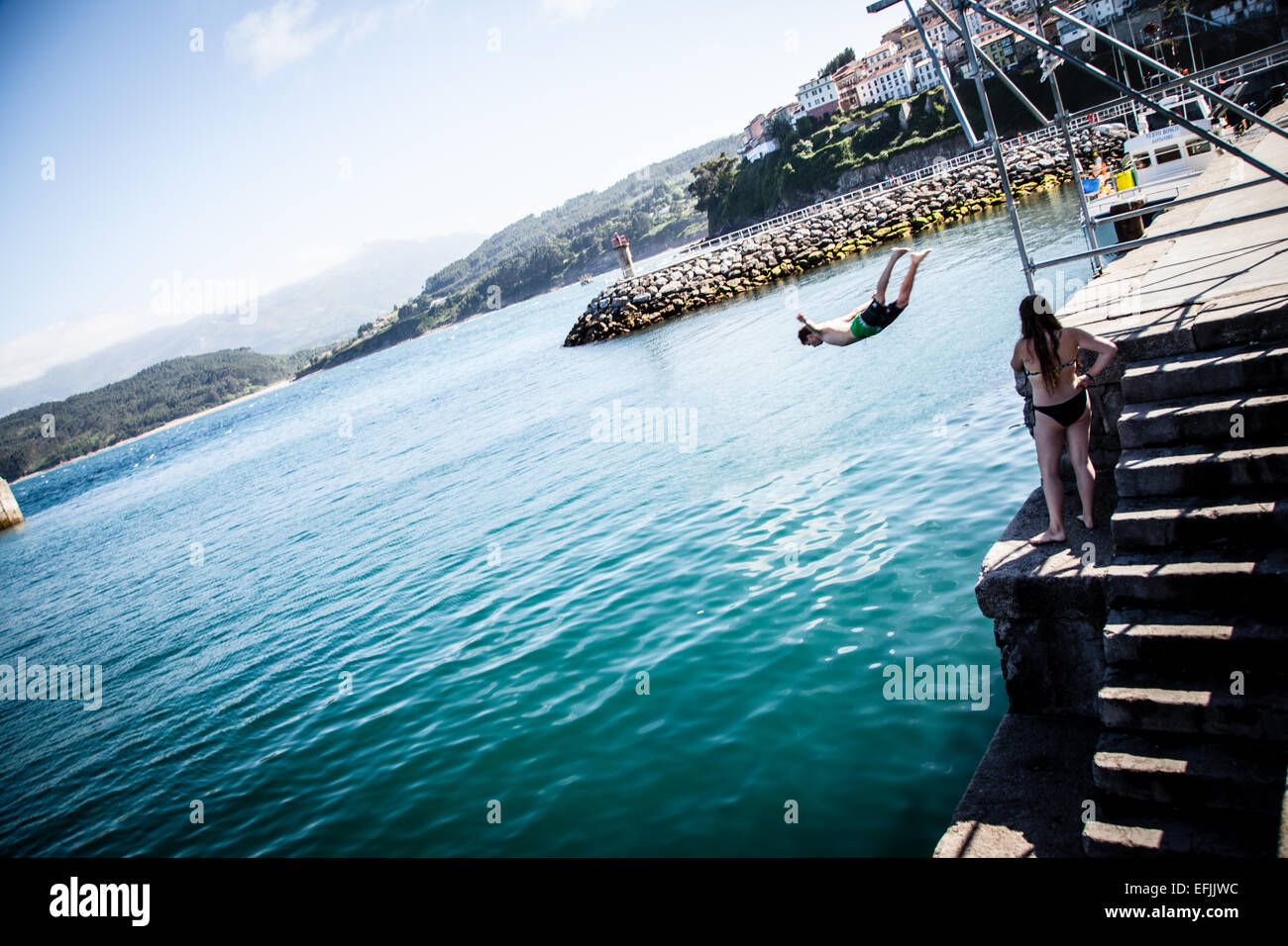 Porto di pesca di Lastres, Spagna Foto Stock