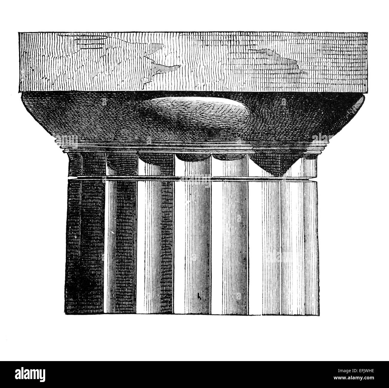 Incisione in stile vittoriano di una colonna in stile dorico capitale. Restaurata digitalmente immagine da una metà del XIX secolo enciclopedia. Foto Stock