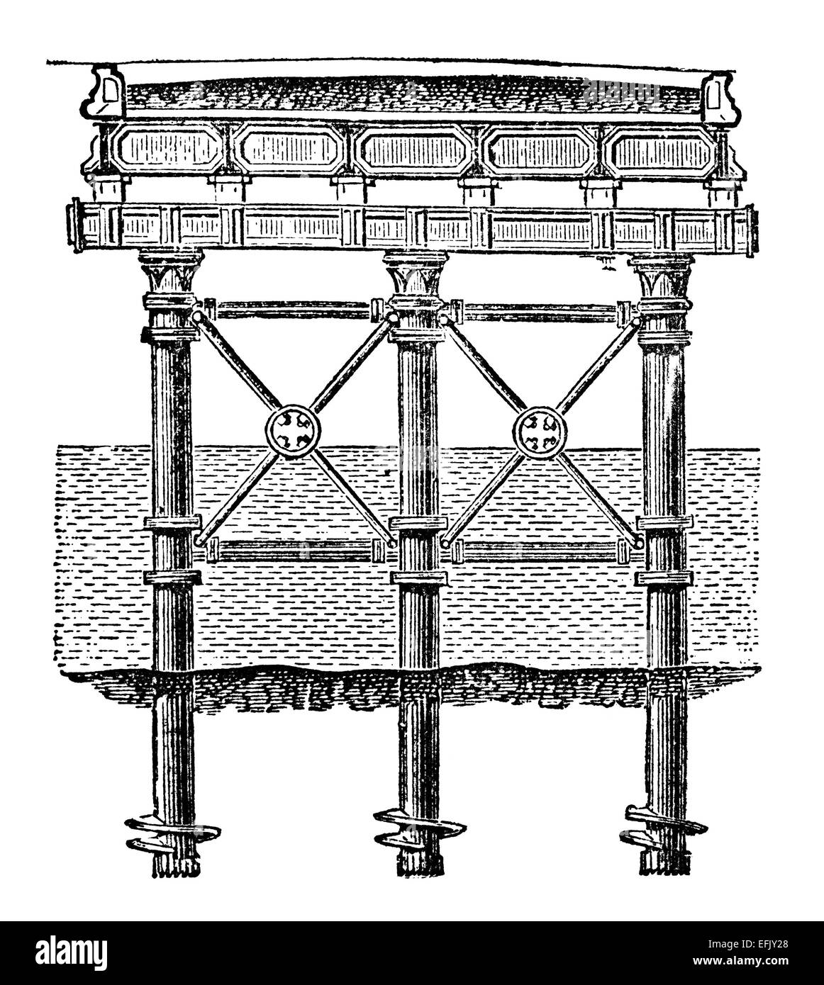 Incisione in stile vittoriano di un ponte di ferro a sezione. Restaurata digitalmente immagine da una metà del XIX secolo enciclopedia. Foto Stock