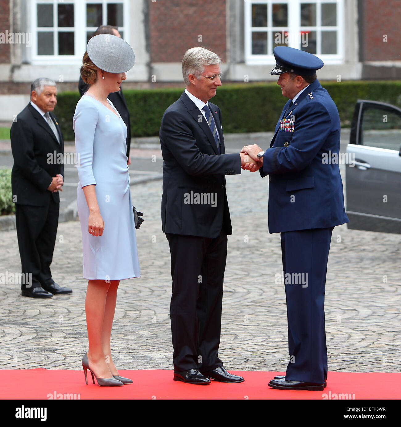 Gli arrivi l'Abbaye Saint-Laurent all inizio del 100 anni commemorazione del focolaio di guerra mondiale 1 dotate di: King Phillipe,Regina Mathilde,Generale Breedlove Phillip dove: Liegi, Belgio quando: 04 Ago 2014 Foto Stock