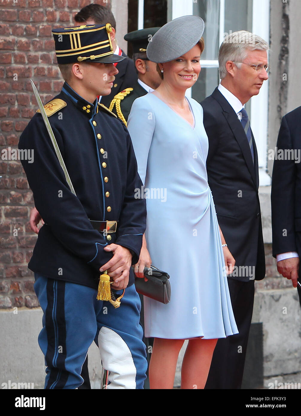 Gli arrivi l'Abbaye Saint-Laurent all inizio del 100 anni commemorazione del focolaio di guerra mondiale 1 dotate di: King Phillipe,Regina Mathilde dove: Liegi, Belgio quando: 04 Ago 2014 Foto Stock