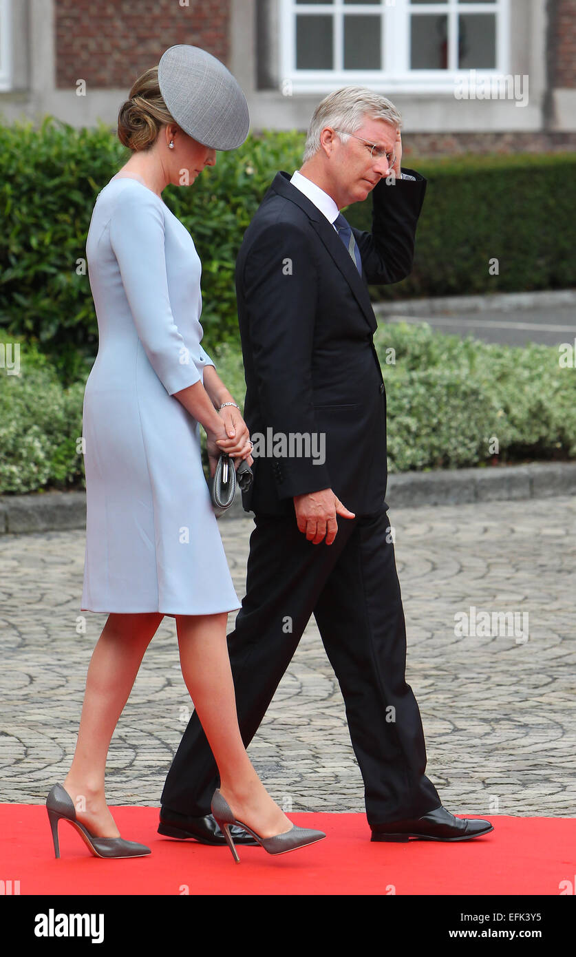 Gli arrivi l'Abbaye Saint-Laurent all inizio del 100 anni commemorazione del focolaio di guerra mondiale 1 dotate di: King Phillipe,Regina Mathilde dove: Liegi, Belgio quando: 04 Ago 2014 Foto Stock