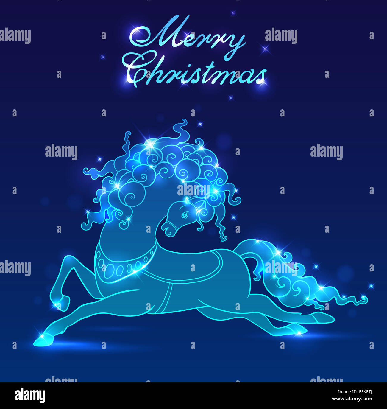Blu brillante sullo sfondo di Natale con cavallo Foto Stock