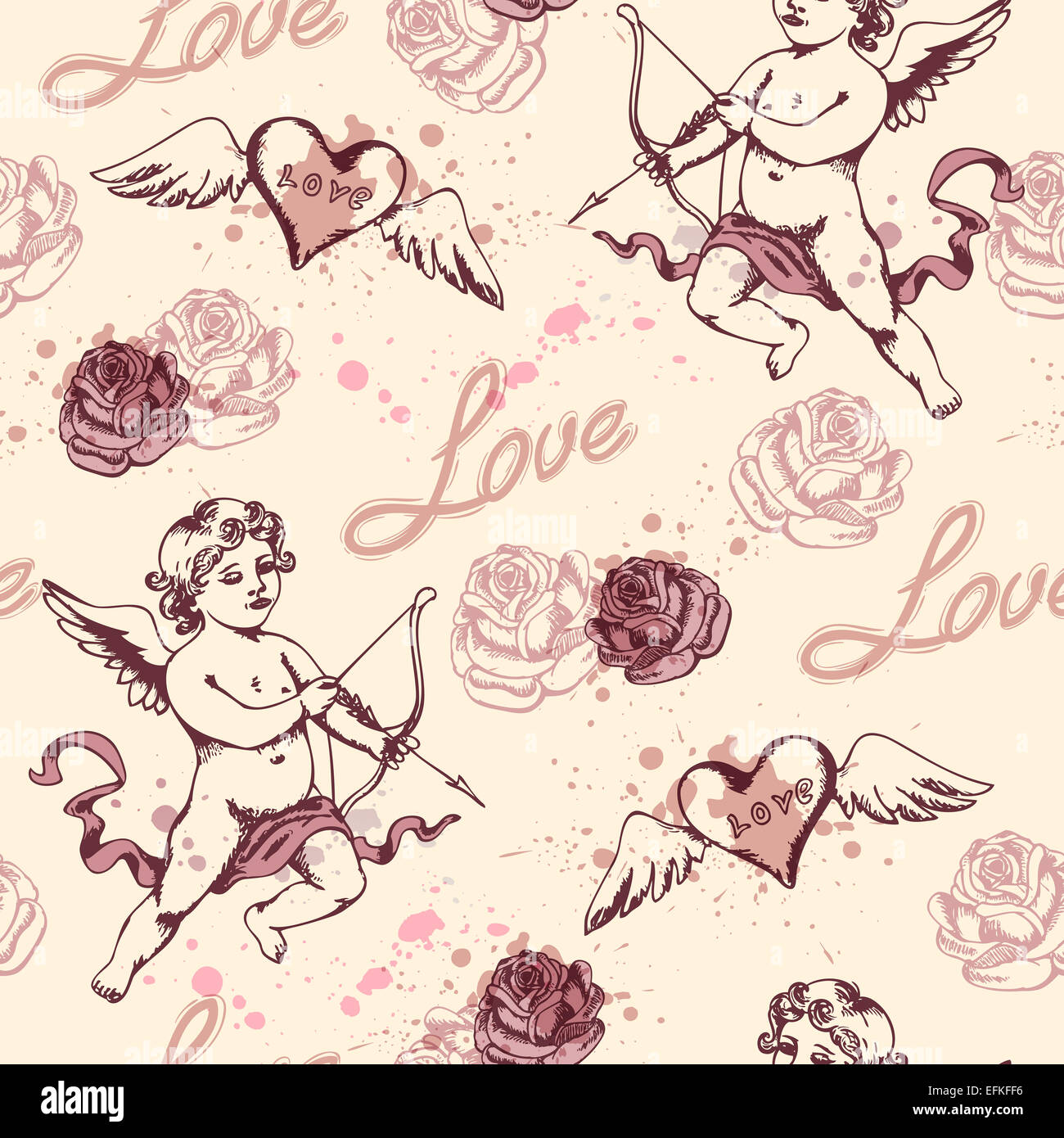 Vintage modello senza cuciture con Cupido per il giorno di San Valentino Foto Stock