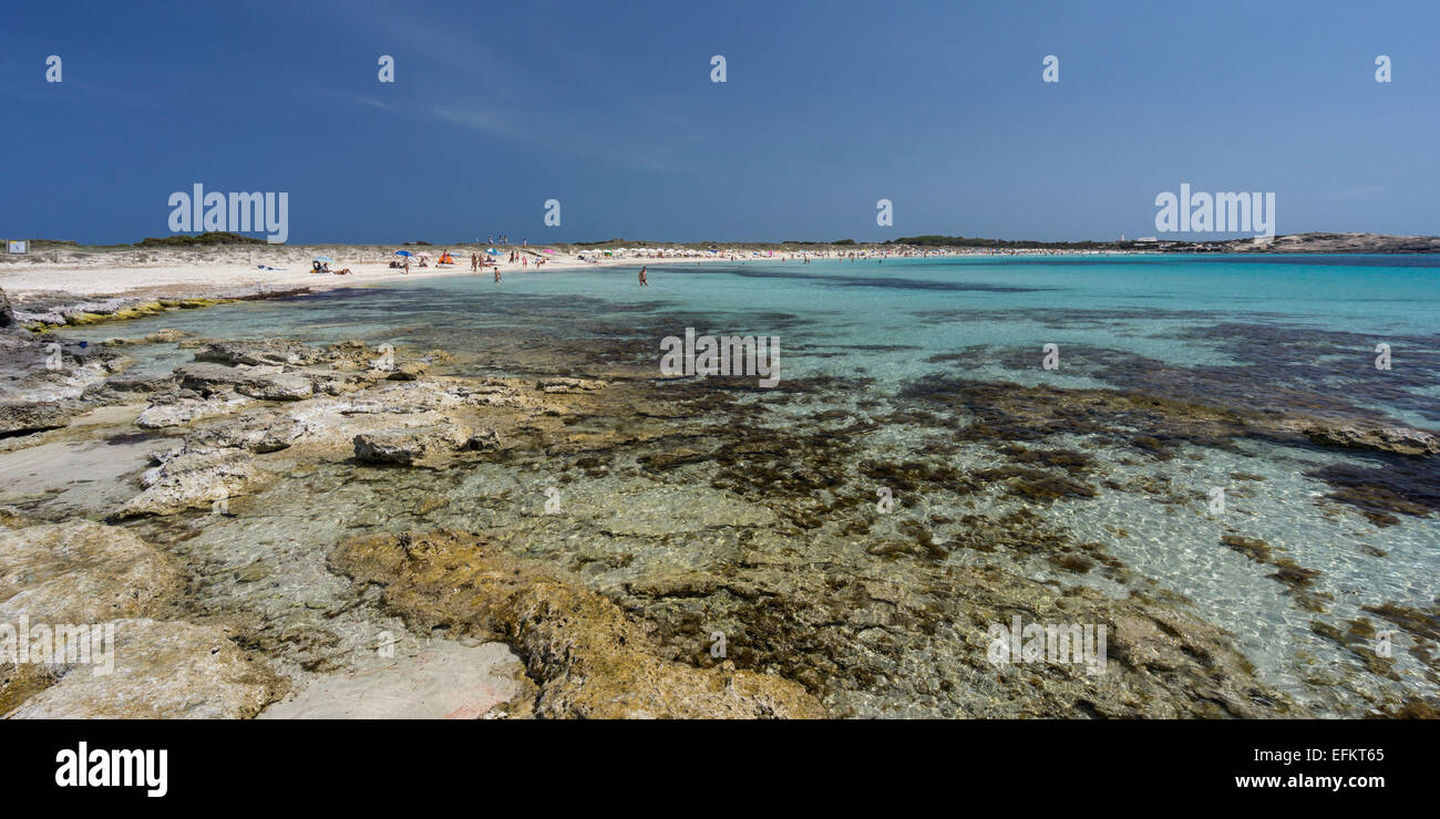 Playa de Ses Illetes, spiaggia, Formentera, isole Baleari, Spagna Foto Stock