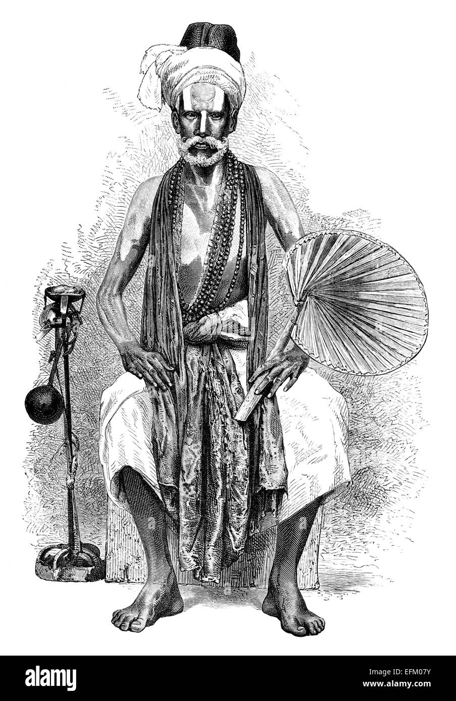 Incisione in stile vittoriano tradizionale di un mendicante, India. Restaurata digitalmente immagine da una metà del XIX secolo enciclopedia. Foto Stock