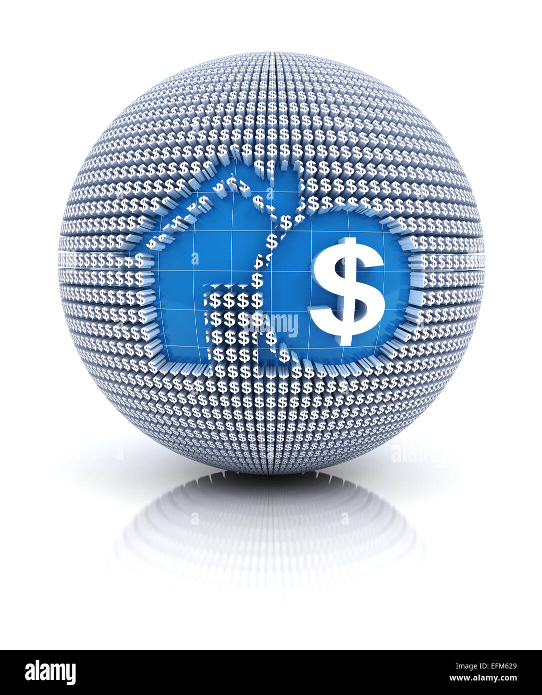 Mutui casa icona sul globo terrestre formato da dollar sign, 3D render Foto Stock