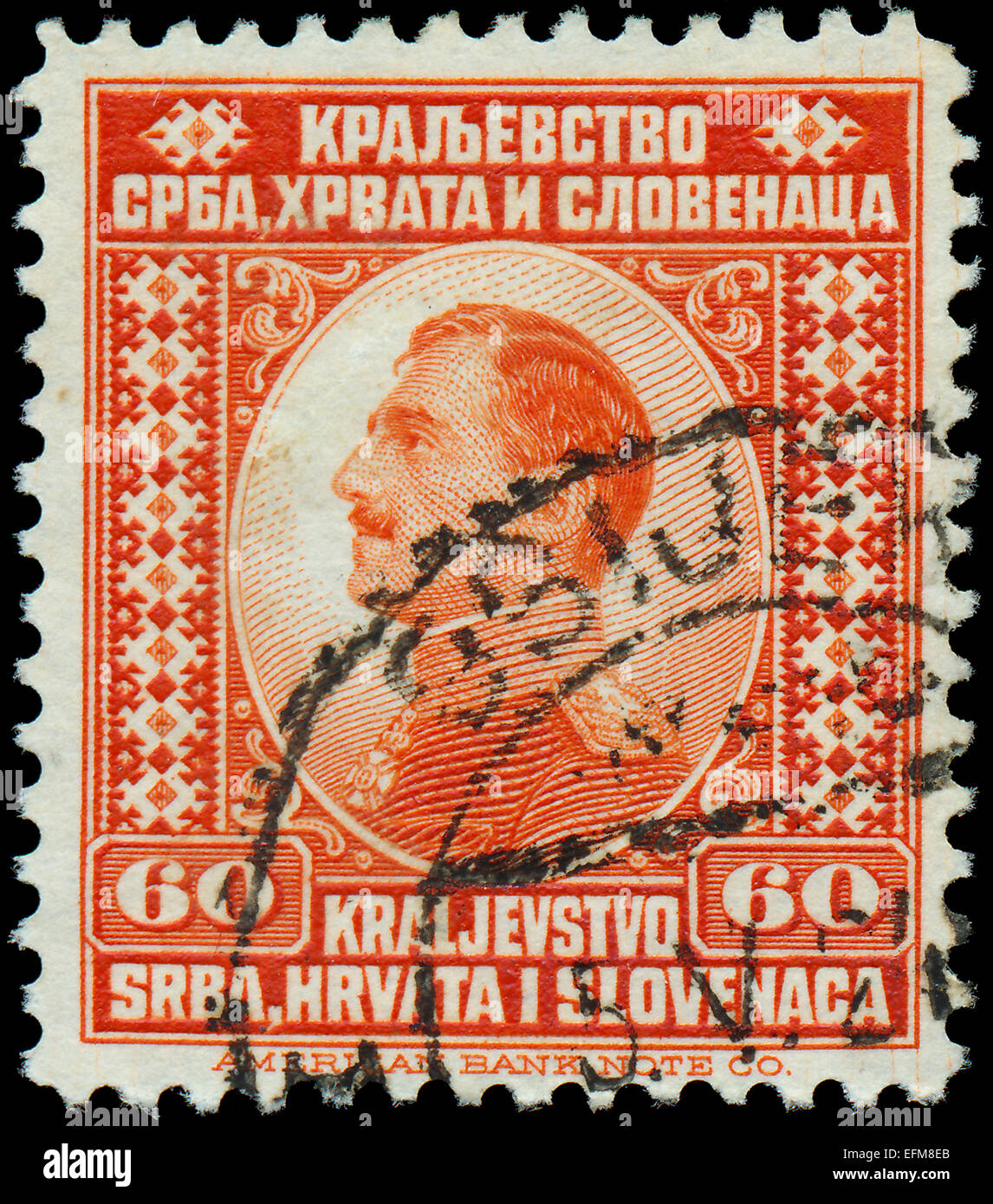 Iugoslavia - circa 1921: un timbro stampato in Iugoslavia (Regno della Serbia, della Croazia e della Slavonia) mostra ritratto del re Alessandro I Foto Stock