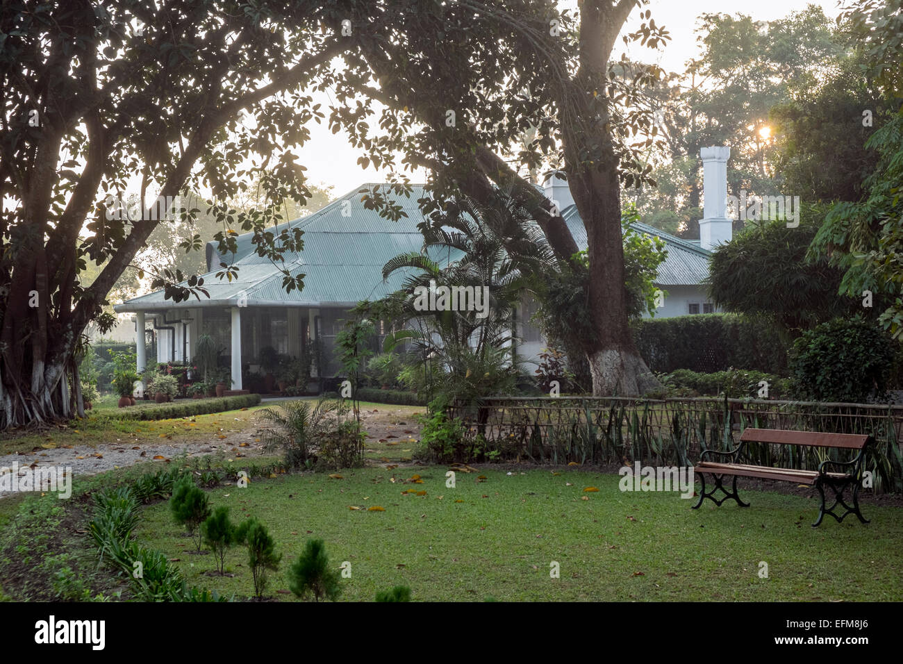 Un tradizionale Tea Plantation Bungalow immobiliari in Assam India Nordorientale Foto Stock
