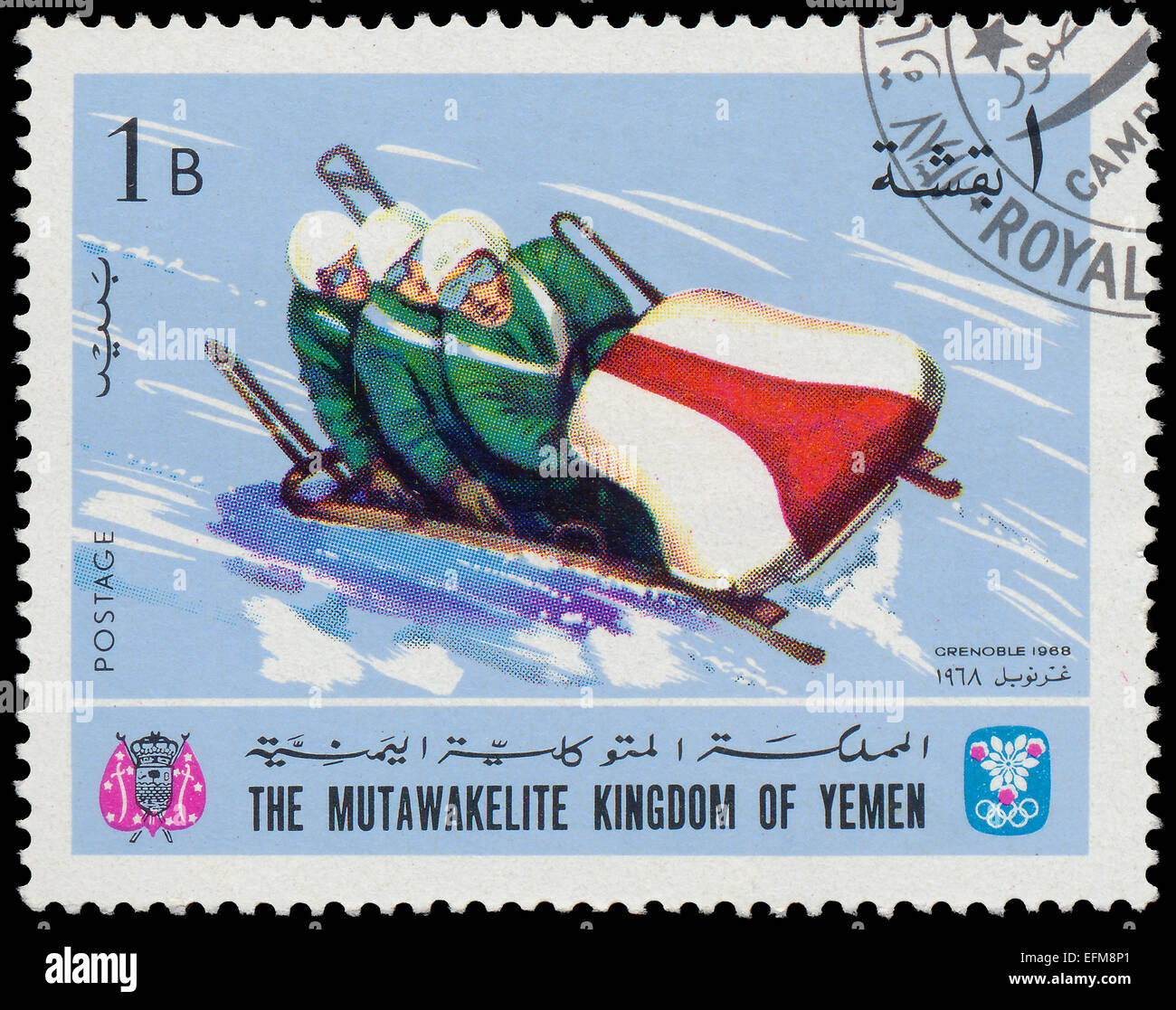 YEMEN CIRCA 1968: un timbro stampato in Yemen mostra dei giochi olimpici invernali di Grenoble, circa 1968 Foto Stock
