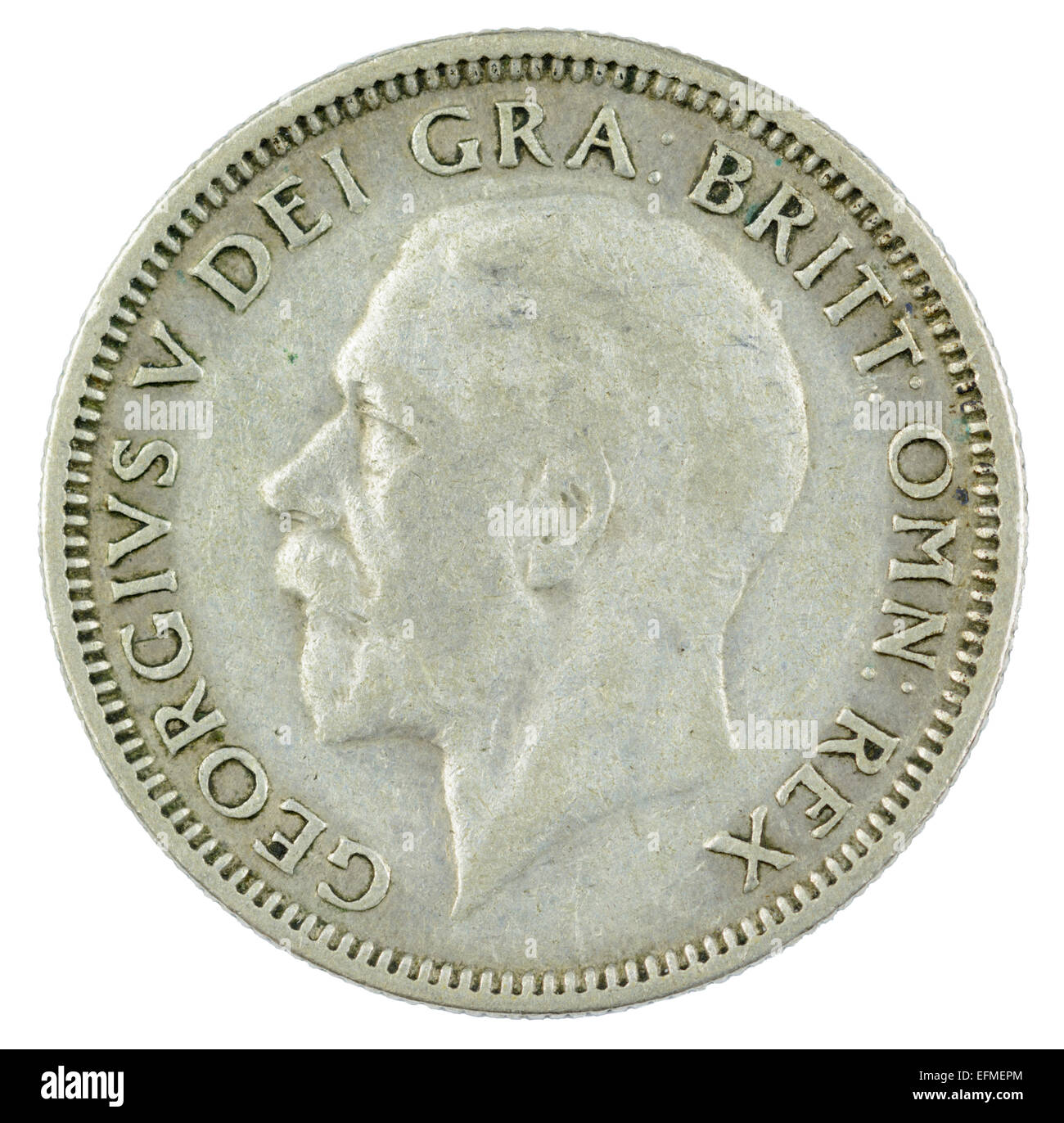 Moneta inglese pre-decimale da Re Giorgio V (versione inglese 1934, lato testa). Foto Stock