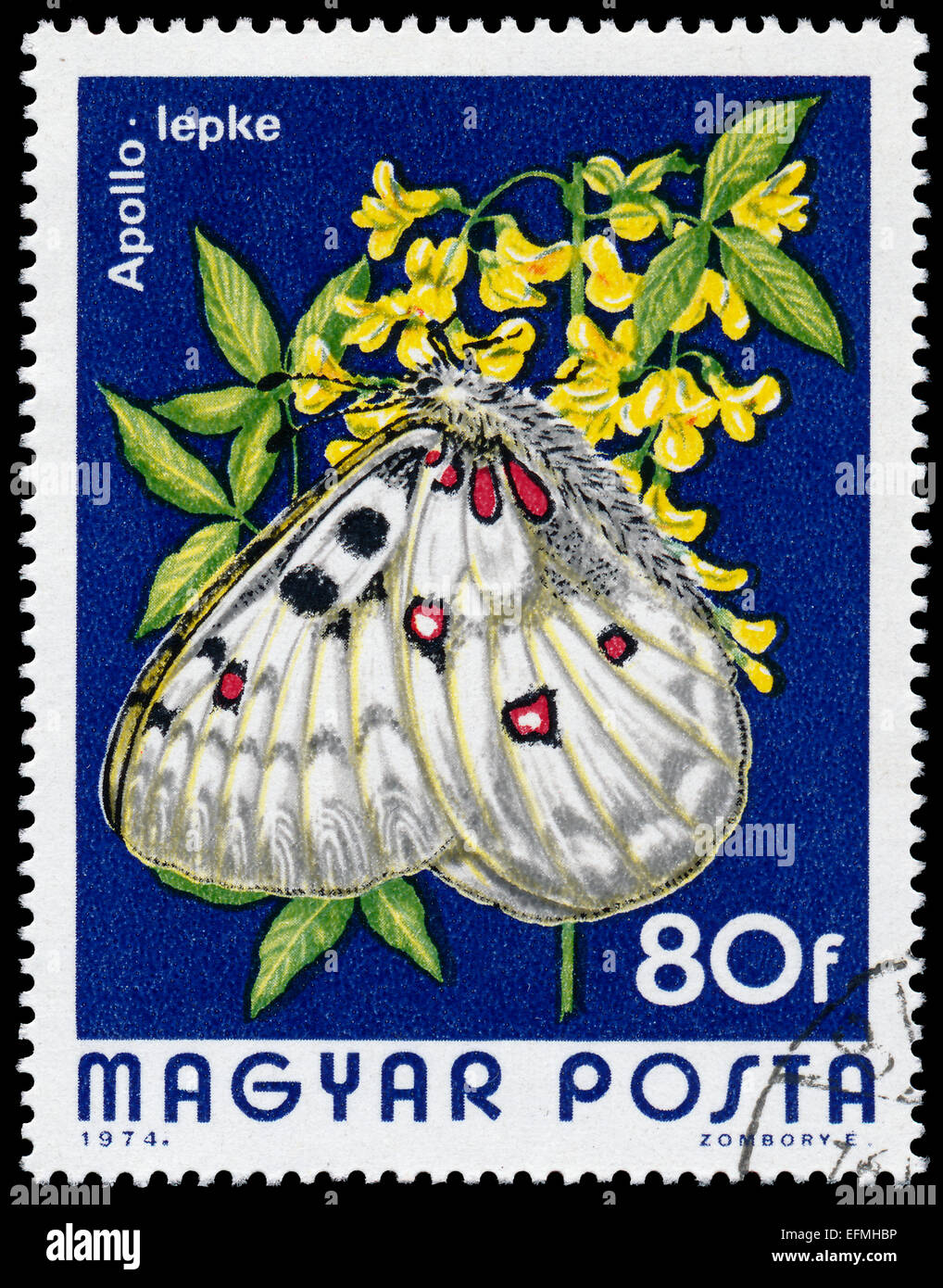 Ungheria - circa 1974: un timbro stampato in Ungheria mostra butterfly Mountain Apollo - Parnassius apollo, circa 1974 Foto Stock