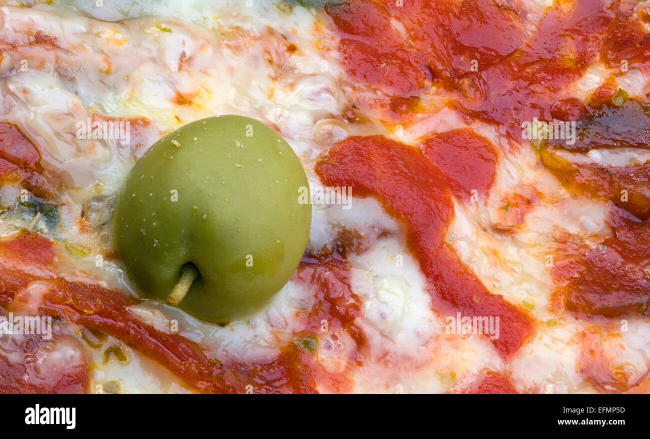 Pizza di oliva macro sfondo dettaglio Foto Stock