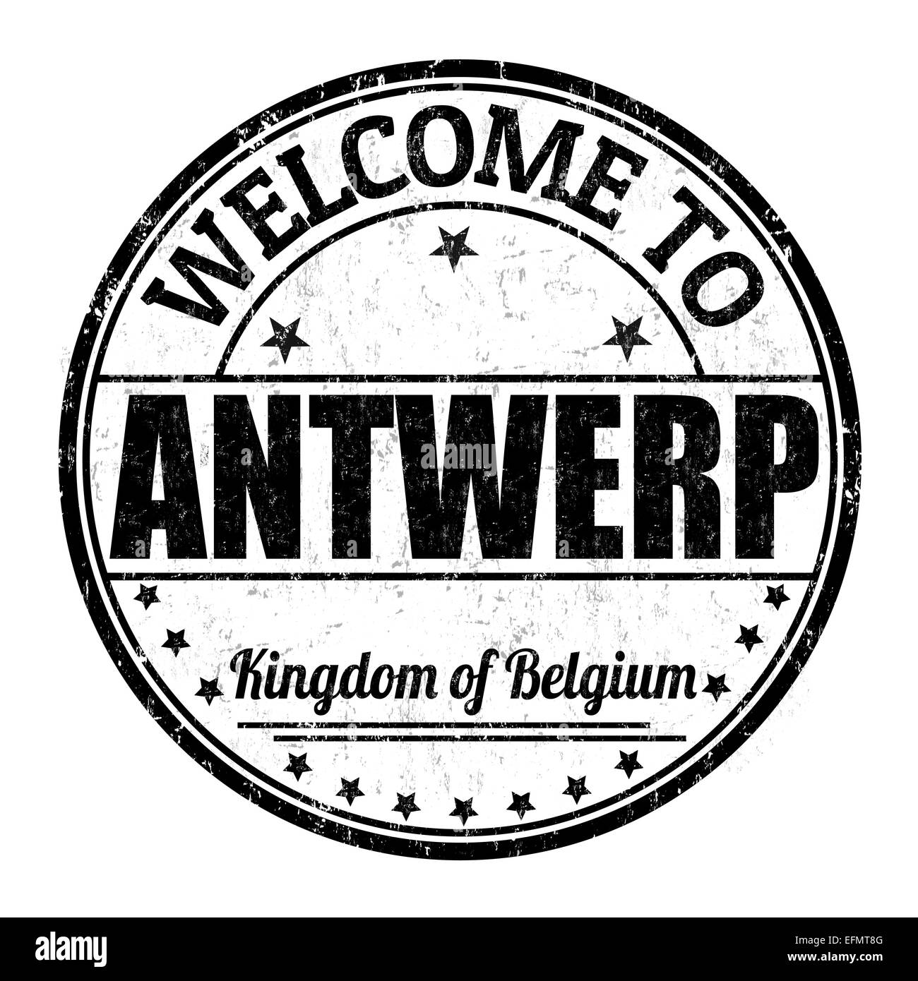 Benvenuti ad Anversa, Belgio grunge timbro di gomma su sfondo bianco, illustrazione vettoriale Foto Stock