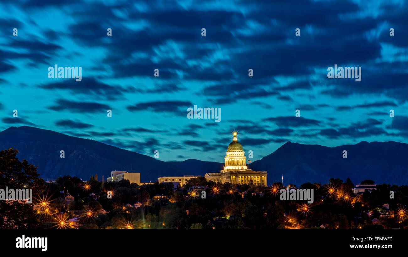 La Utah State Capital building di notte Foto Stock