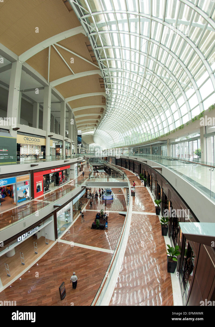 Interno del Shoppes, un centro commerciale vicino alla Marina Bay Sands Hotel di Singapore. Foto Stock