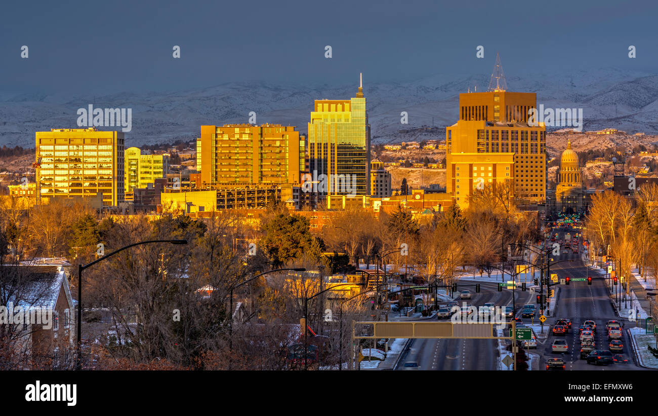 Tramonto sulla skyline di Boise Idaho Foto Stock