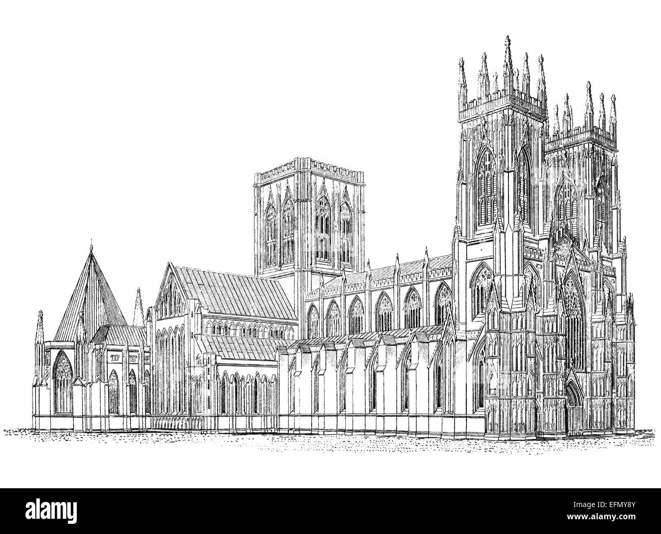 Xix secolo incisione di Yorkminster, York, Inghilterra Foto Stock