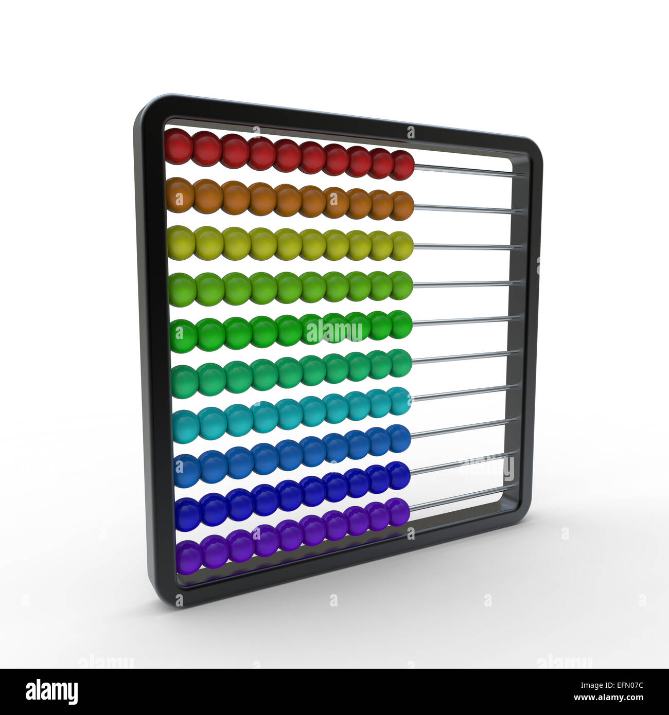 Abacus con una cornice nera e arcobaleno perline colorate su sfondo bianco Foto Stock