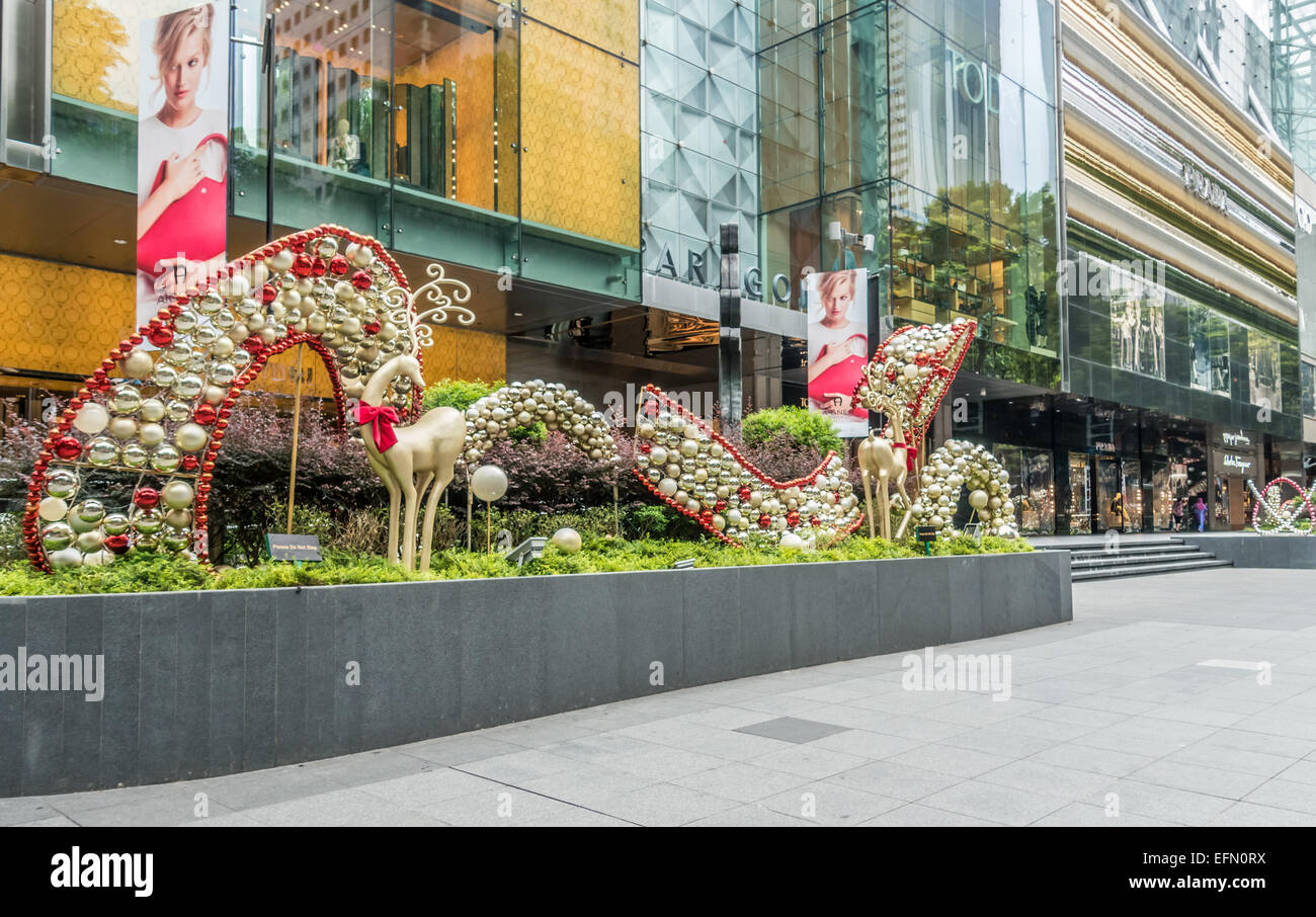 Street decorazioni di Natale al di fuori di Paragon Mall in Orchard Road, Singapore Foto Stock