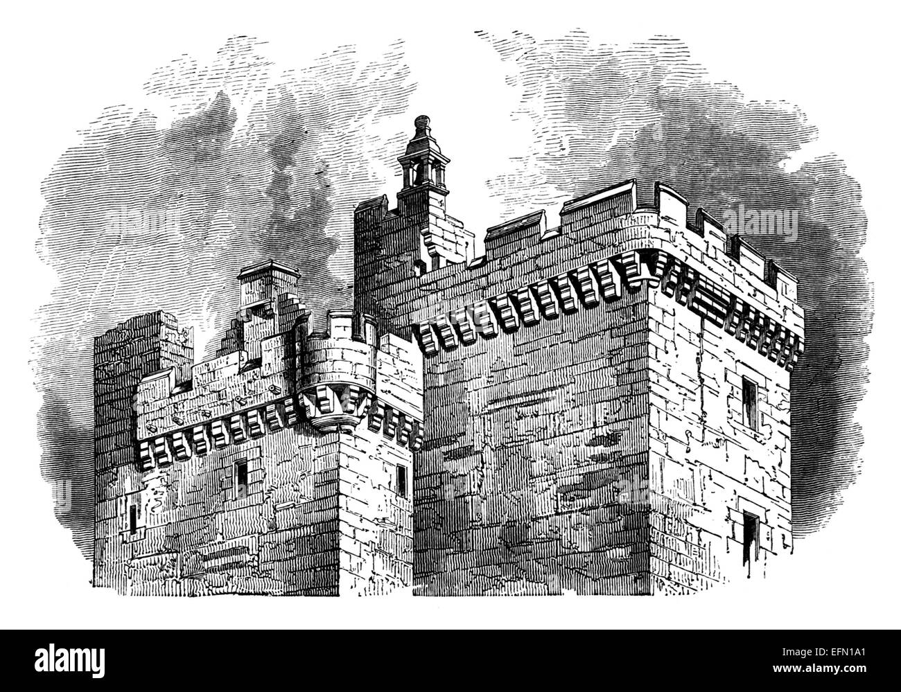 Xix secolo incisione di Castello Clackmannan, Scozia Foto Stock