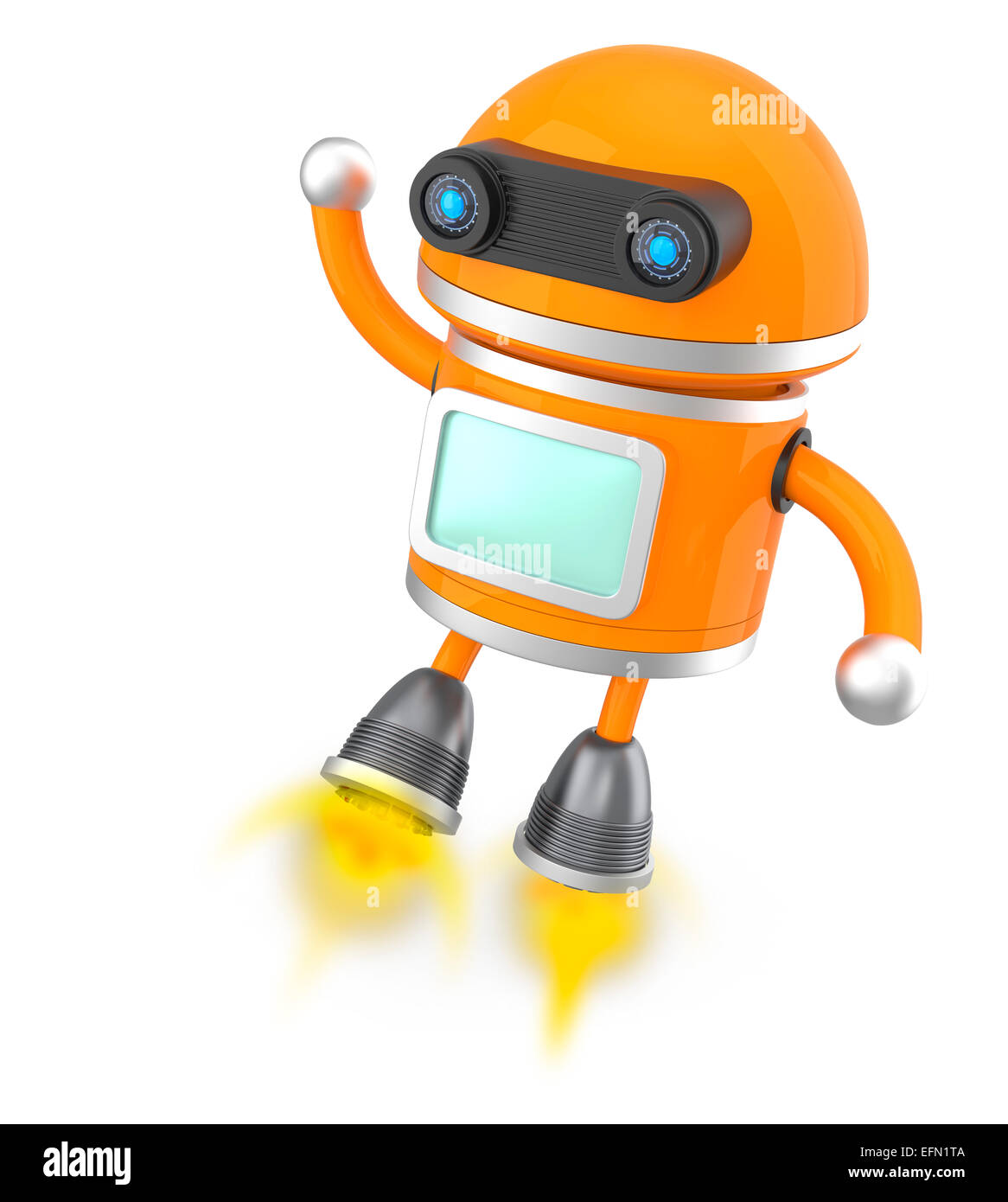 Simpatico robot androide volare nel cielo Foto Stock