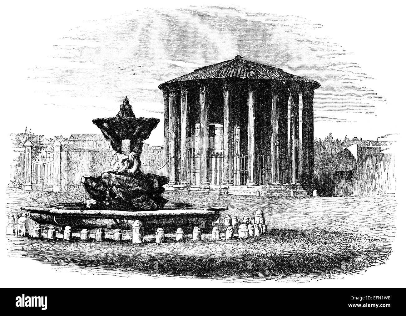 Xix secolo l'incisione del Tempio di Vesta, Roma, Italia Foto Stock