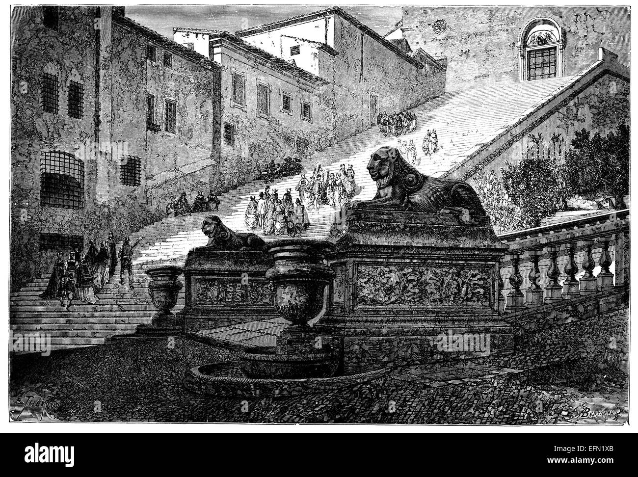 Xix secolo incisione di Santa Maria in Aracoeli, Roma, Italia Foto Stock