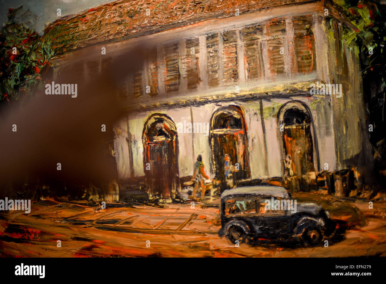 Cafe Batavia da Bayu Wardhana. Arts mostra di dotazione di Jakarta per le Arti e il patrimonio fino al 3 maggio a Jakarta, Indonesia, collegamento coloniale olandese era per il presente e di sostenere la città vecchia di rivitalizzazione. Foto Stock