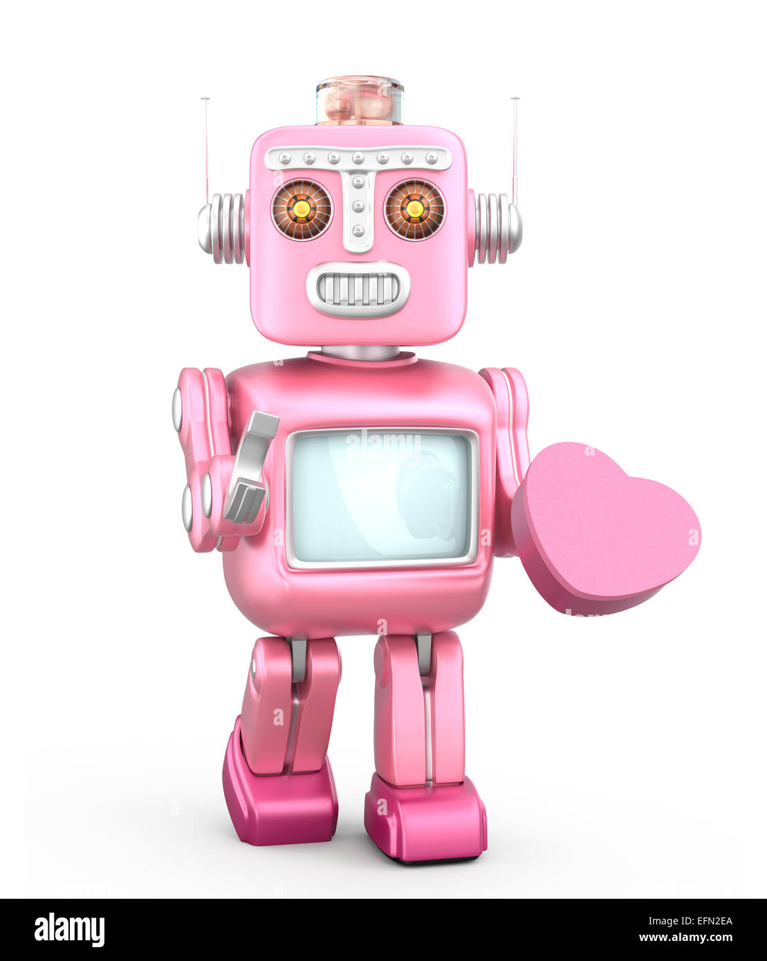 Rosa robot vintage e simbolo del cuore forma confezione regalo. Foto Stock