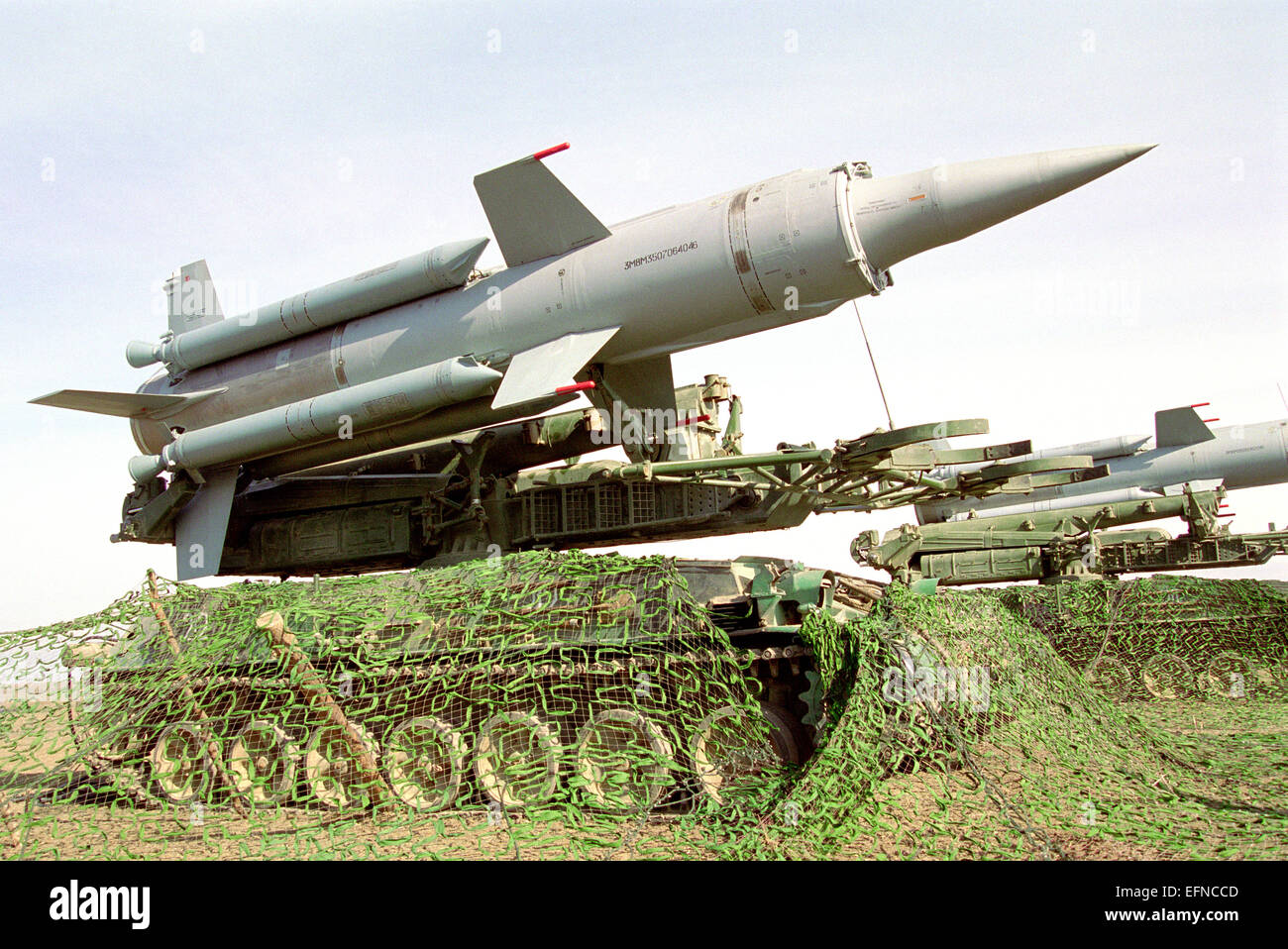 Missile Air Defense Systems Krug (SA-4 Ganef) nella schermata di avvio. Chauda, Crimea. 1999. Foto Stock