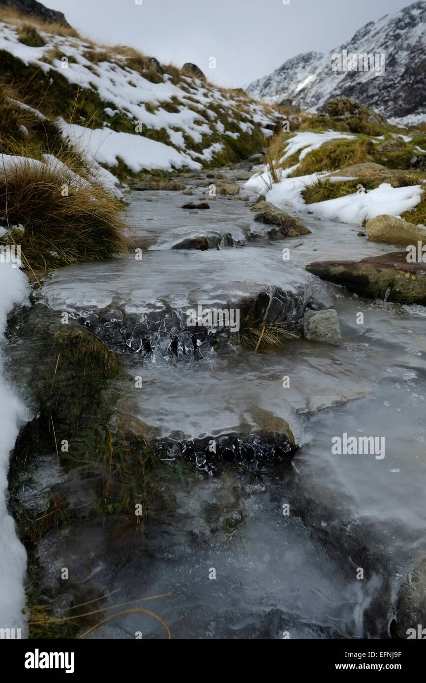 Cadir Idris durante l'inverno nella neve Foto Stock