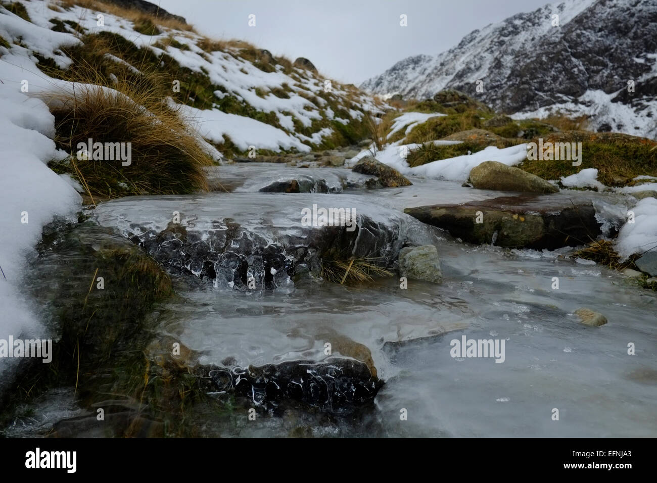 Cadir Idris durante l'inverno nella neve Foto Stock