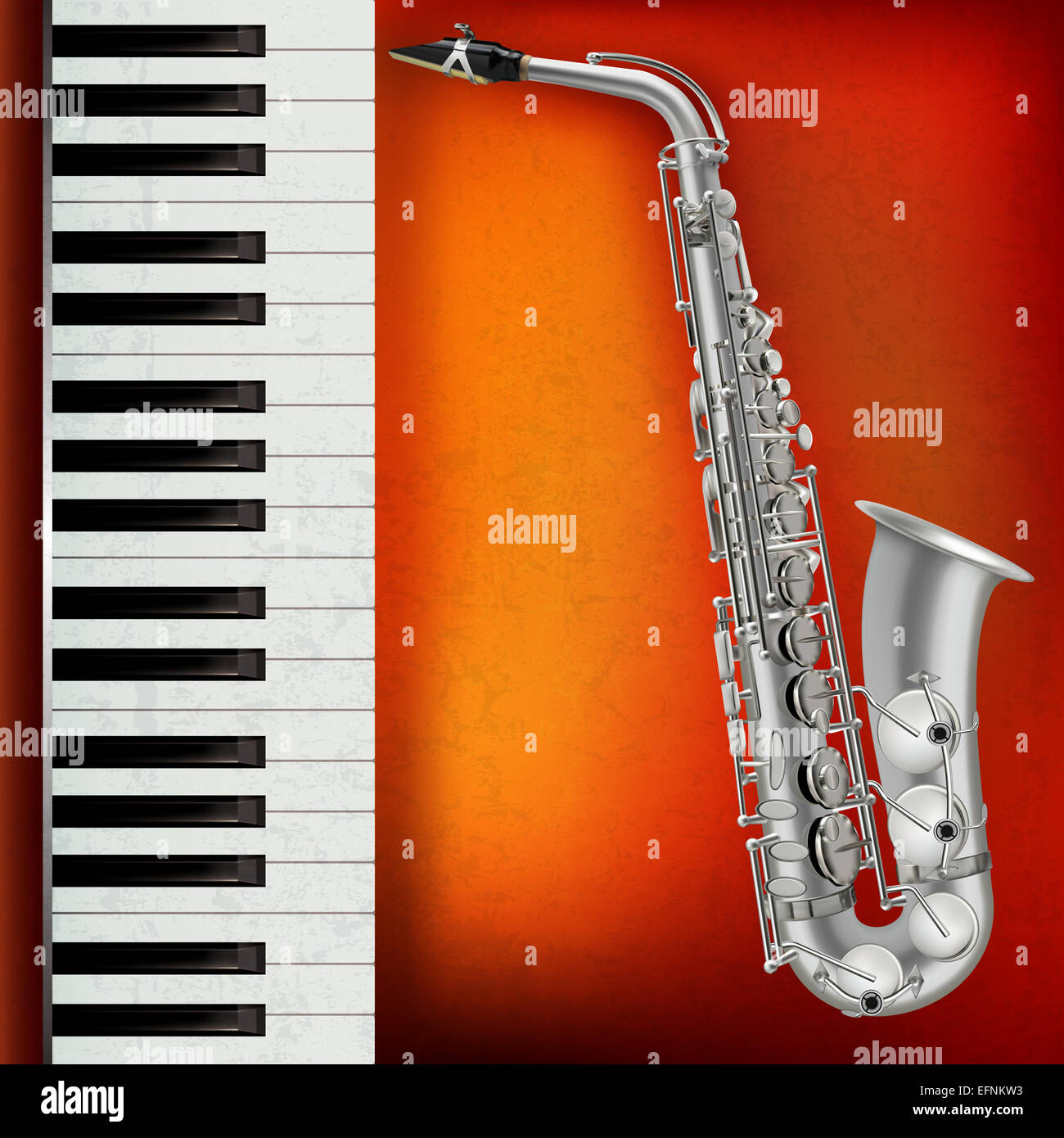 Abstract grunge sfondo rosso con il sassofono e pianoforte Foto Stock