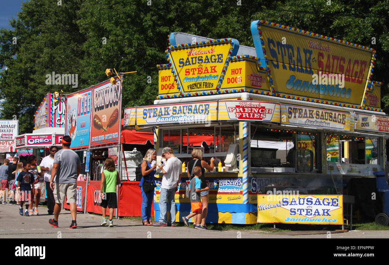 Streak o salsiccia la concessione sandwich stand alla fiera Canfield. Mahoning County Fair. Canfield, Youngstown, Ohio, Stati Uniti d'America. Foto Stock