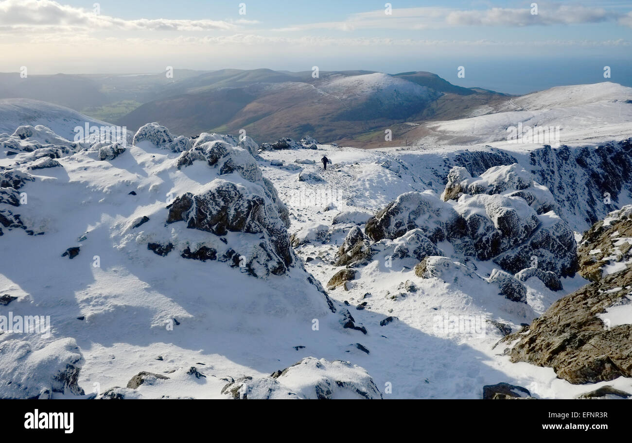 Cadir Idris durante l'inverno nella neve Foto Stock
