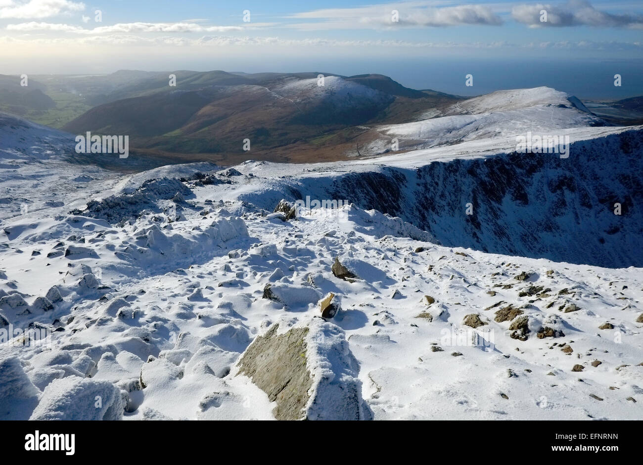 Cadir Idris durante l'inverno nella neve Foto Stock