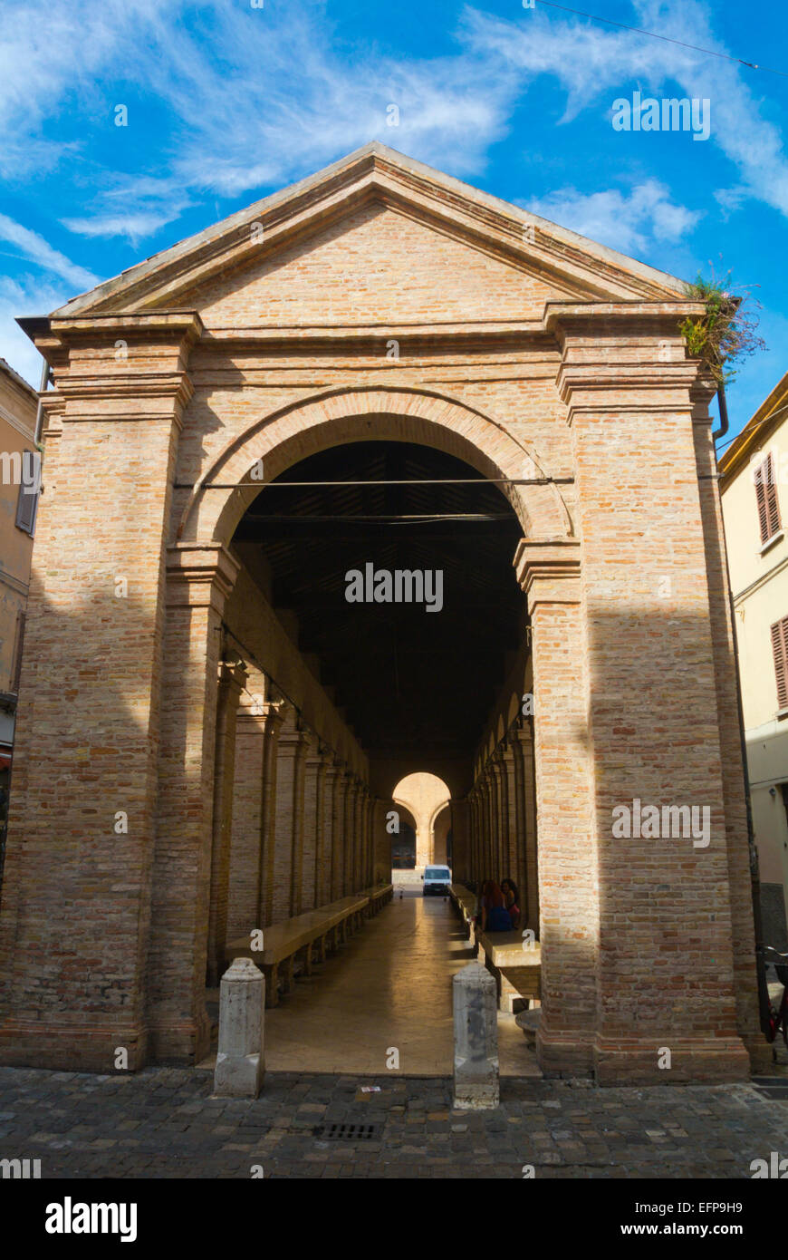 Il vecchio mercato del pesce, piazza Cavour, centro storico, storico di Rimini, Emilia Romagna, Italia Foto Stock