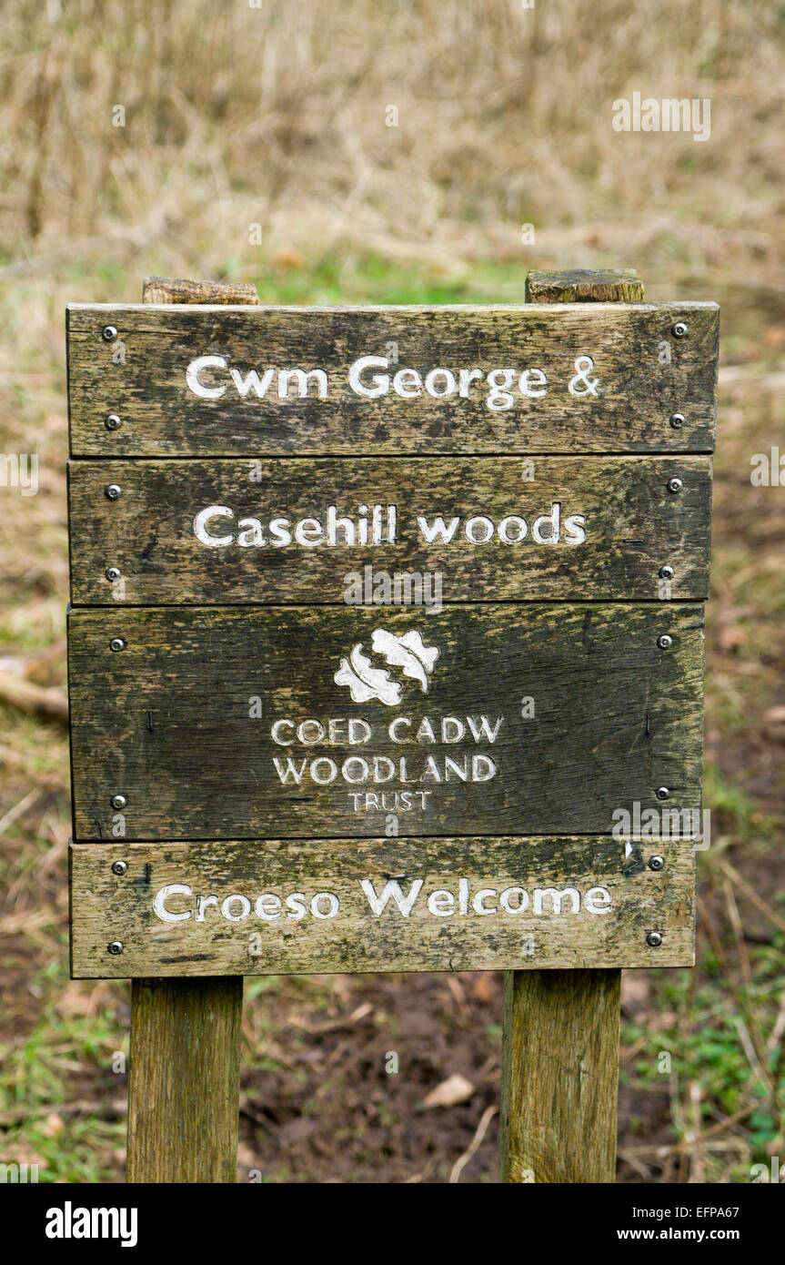 Cwm George e boschi Casehill segno, Dinas Powys, Vale of Glamorgan, South Wales, Regno Unito. Foto Stock