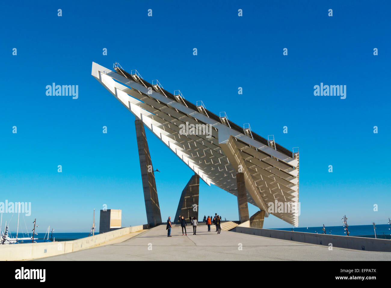 Placa Fotovoltaica, International sailing center, Parc de la Forum, Forum 2004, Sant Marti district, Barcellona, Spagna Foto Stock
