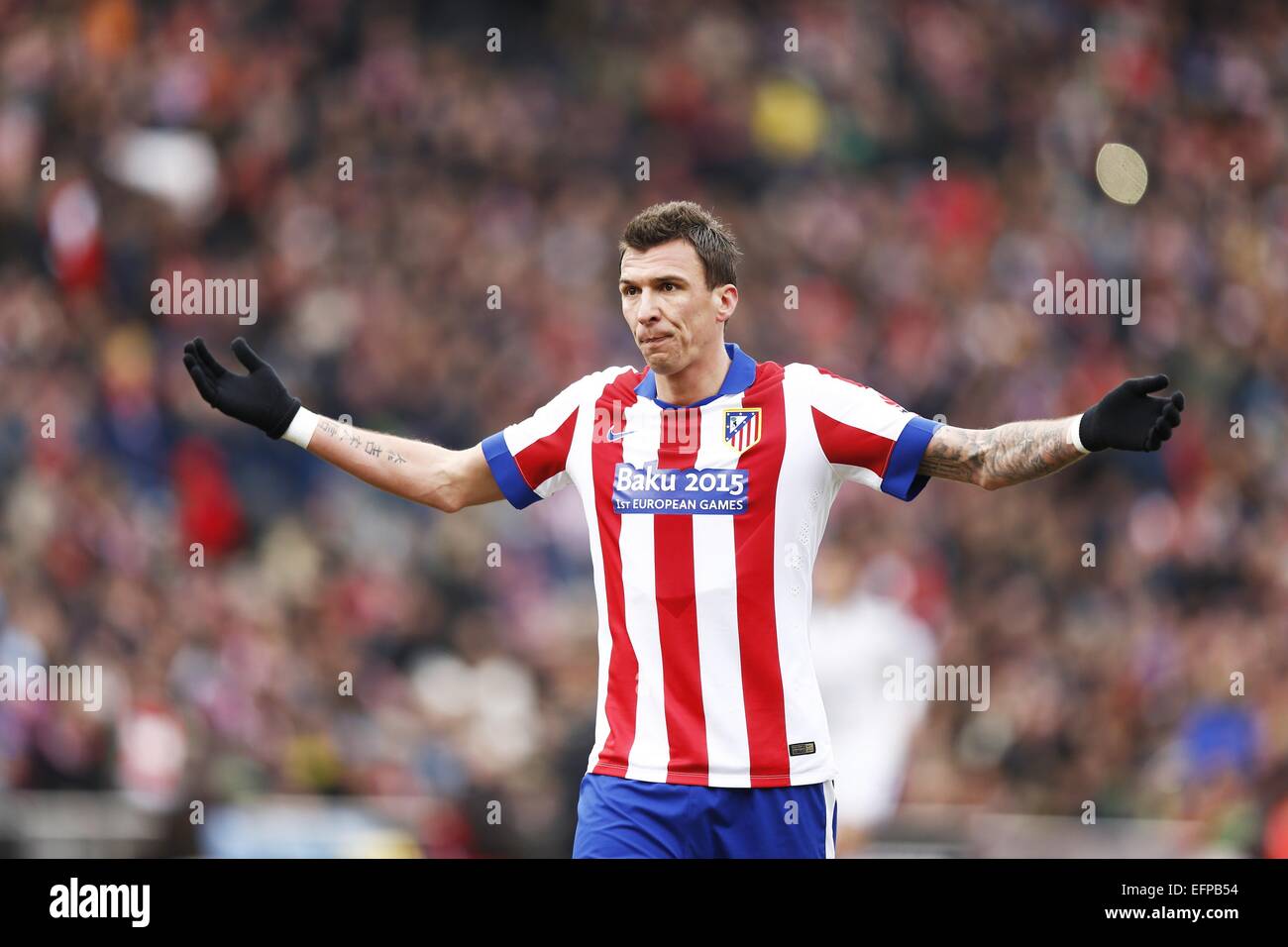 Mario Mandzukic (Atletico), 7 febbraio 2015 - Calcio : spagnolo "Liga Española" corrispondono tra Atlético de Madrid 4-0 e Real Madrid CF A Vicente Calderón Stadium di Madrid, Spagna. (Foto di Mutsu Kawamori/AFLO) Foto Stock