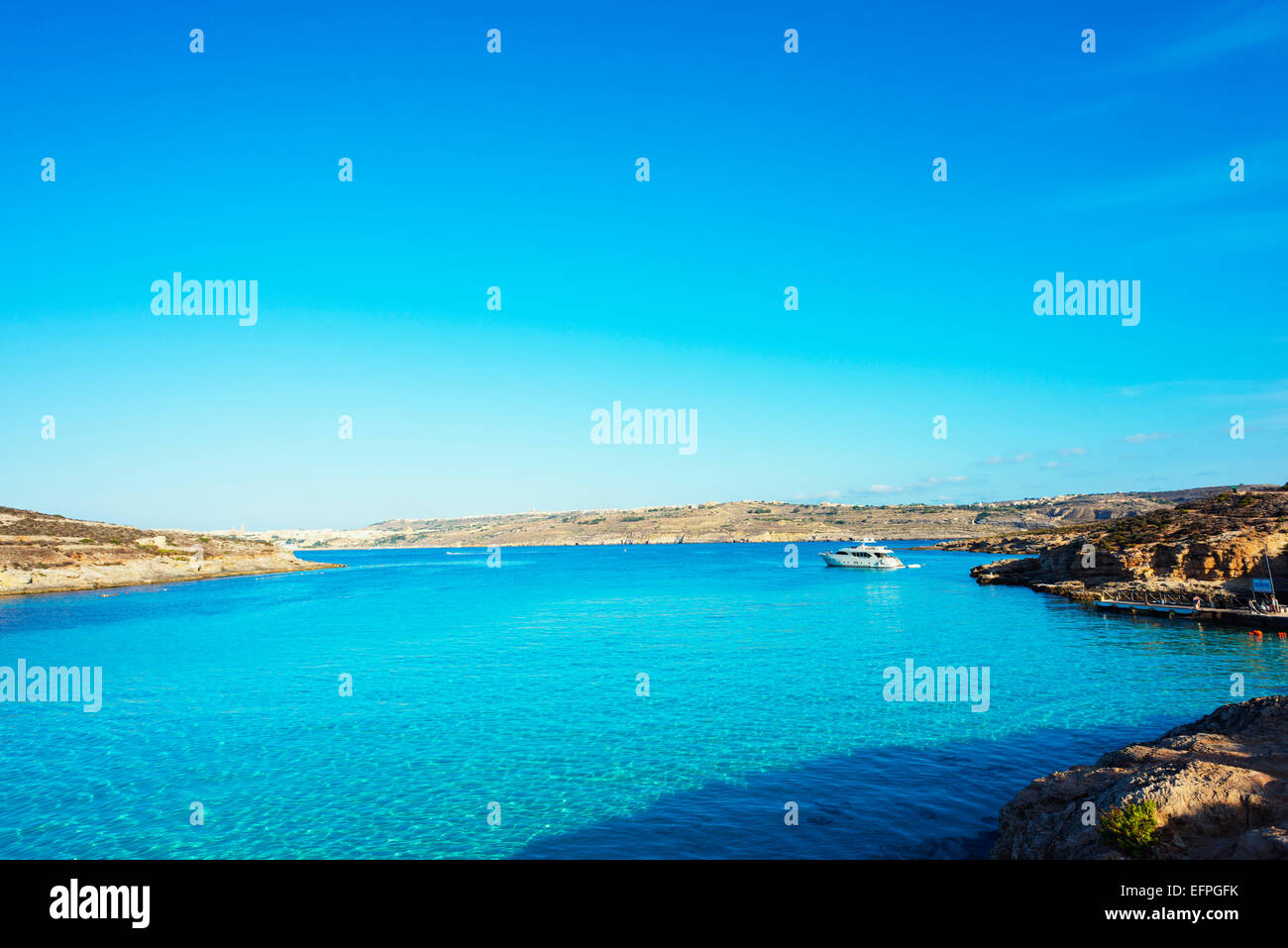 Blue Lagoon, Isola di Comino e Malta, Mediterraneo, Europa Foto Stock
