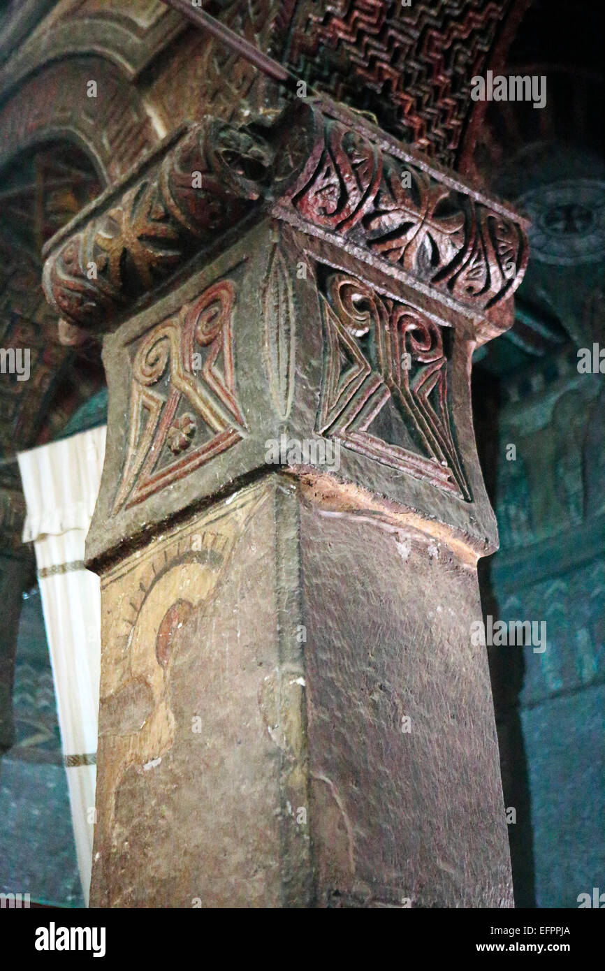 Colonna nella scommessa Mariam chiesa, Lalibela, Amhara Region, Etiopia Foto Stock