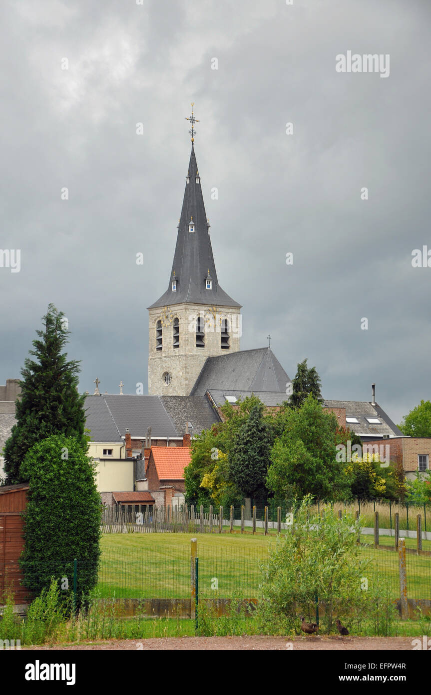 Torre della chiesa di Nostra Signora, Lebbeke, Belgio Foto Stock