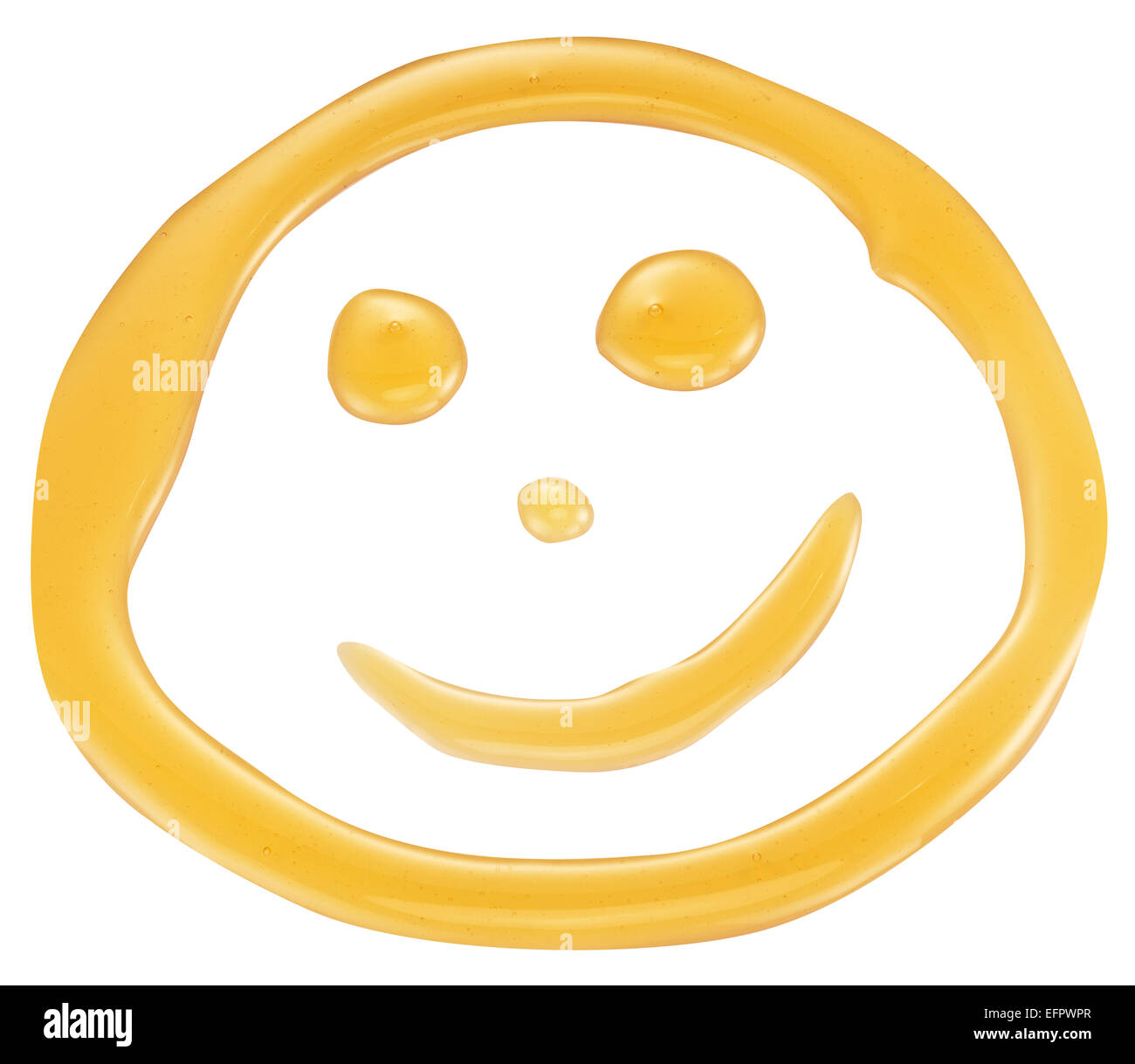 Il miele sorriso faccia su sfondo bianco. I tracciati di ritaglio. Foto Stock