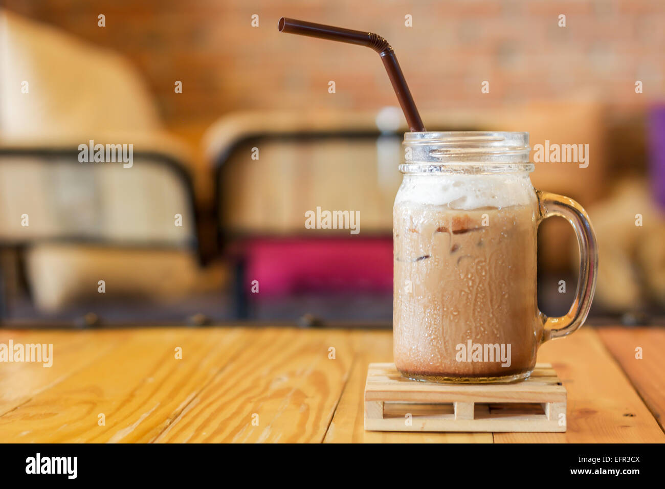 Iced caffé mocha con schiuma di latte, stock photo Foto Stock